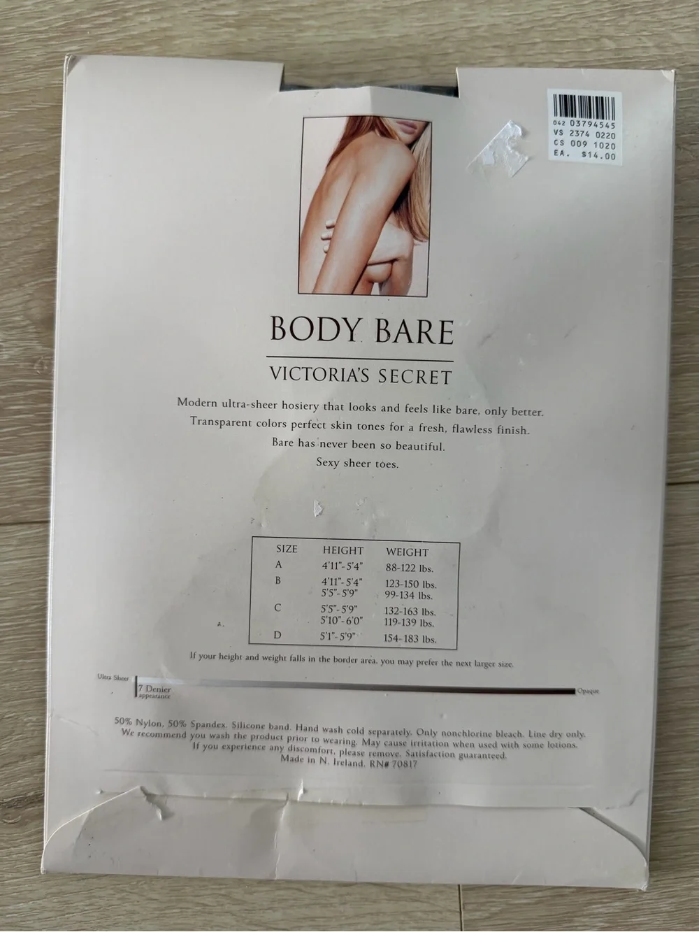 Vintage Victoria's Secret Body Bare Thigh High Stockings 7 Denier - NWT / Size B